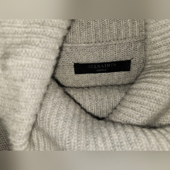 ALLSAINTS Wool Alpaca Oversized Tunic Sweater Gray Cowell Neck Lagenlook - Picture 3 of 8